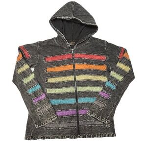 The Collection Royal‎ Rainbow Patchwork Hoodie Jacket Nepal Women's Medium